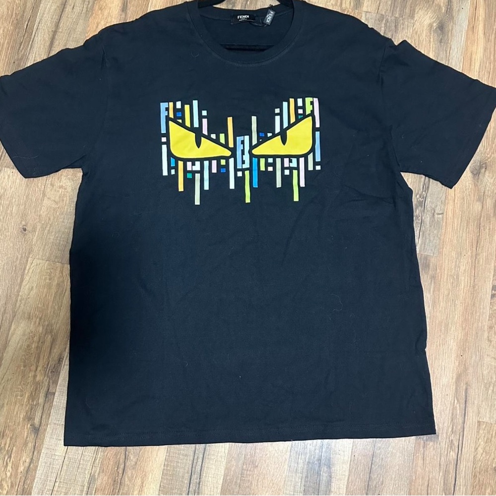 Fendi Black Tee with Yellow and Blue Graphic